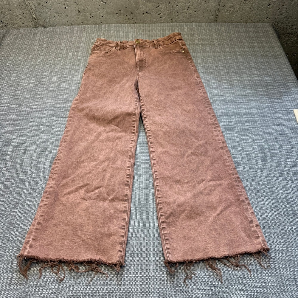 Kut from the Kloth Meg Fab Ab Wide Leg Jeans 6 Mauve High Rise Raw Hem - Picture 2 of 11